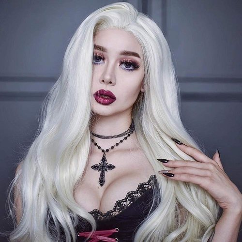 morvally 24" Long Wavy 60# Platinum Blonde Glueless Lace Front Wig Free Part Natural Straight Heat Resistant Synthetic Hair Wigs