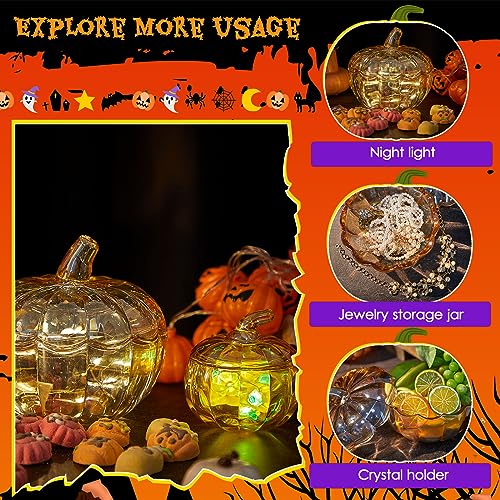 Glass Pumpkin Candy Jar with Lid - Large & Small Halloween Decor - Amber Variation