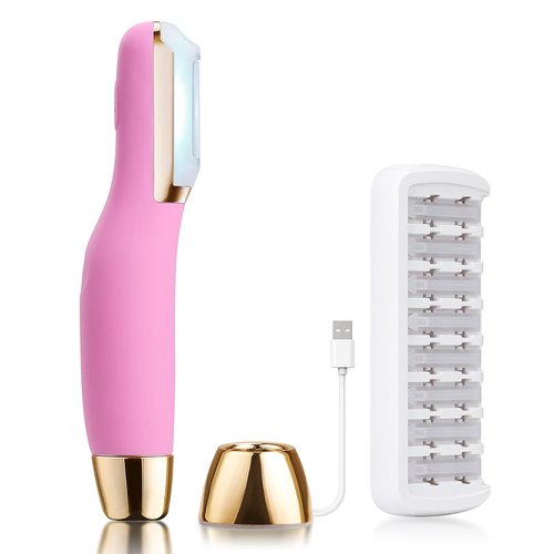 CEVEK Sonic Dermaplaning Tool - Electric Facial Hair Remover for Women & Eyebrow Trimmer, Exfoliating Face Razor with 8 Replacement Blades (3 Months Supply) for Peach Fuzz & Dead Skin (Pink)