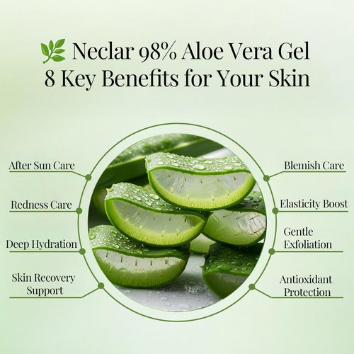 Neclar 98% Pure Aloe Vera Gel for Sunburn Relief - Big 33.8oz / 1000ml - Aloe Vera - For Face, Skin and Hair - After Sun Care lotion - Sun Burn Moisturizer Cream (33.8 Fl oz)