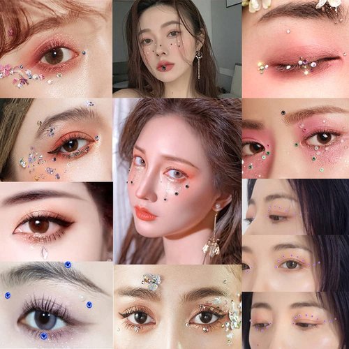JKanruh 5504pcs 32 Sheets 30 Colors 3mm to 5mm Self-Adhesive Face Gems Stickers,Colorful Bling Rhinestone Sticker Sheet for DIY Crafts,Face,Nail,Body,Makeup,Wedding,Decor,Embellishments(3 Size)