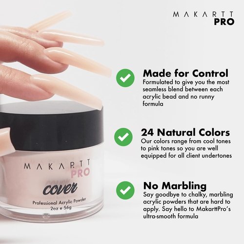 MakarttPro Acrylic Powder - Durable & Long-Lasting Formula for Nail Extensions | 56g/2oz - Pink Pearl