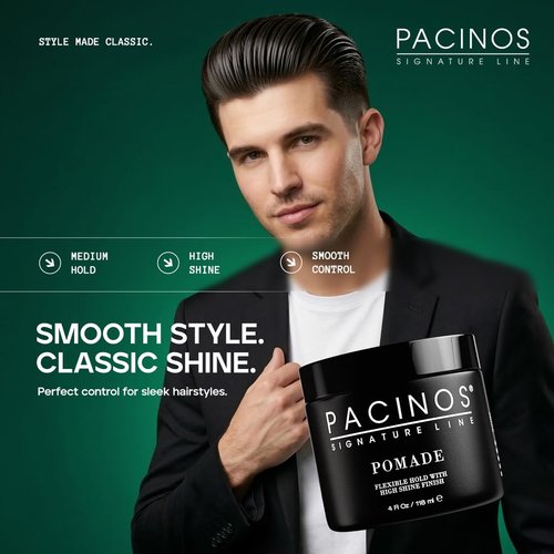 Pacinos Pomade - High Shine Flexible Hold Hair Pomade for All Hair Types - 4oz