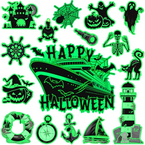 Halloween Cruise Door Magnets 16 Pcs Glow Decorations Scary & Bright Variations