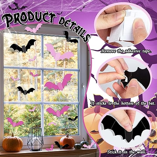 Pink Halloween Bat Wall Decals - 48pcs Indoor Outdoor Decor for Party & Home