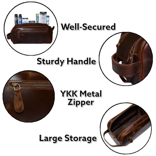 MILITARIA STUFFS Leather Toiletry Bag for Men With Waterproof Lining, Grooming Travel Kit, Mens Toiletry Bag, Mens Leather Shaving Bag, Handcrafted Vintage Shaving Kit (Combo of 4 Items)