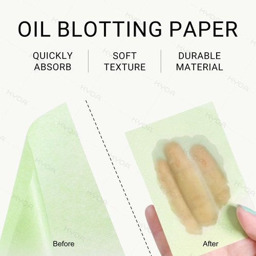 KYDA 400 Sheets Face Oil Blotting Paper, Included Refills, Mirror and Puff, Oil Absorbing Sheets for Matte Makeup, Controls Shine, Absorb Excess Oil, Travel Size Gentle Face Makeup, Green Tea