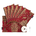 Red Chenille Damask Placemats Set of 6 - Luxury Jacquard Christmas Table Decor
