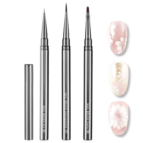 HYWWPFLAY 3Pcs Nail Art Brushes Set for Flower Petal Butterfly Drawing, 3D Gel Acrylic Nail Brush, Fine Liner Nails Design Tool, Professional Watercolor Painting Pen for Manicure DIY Salon