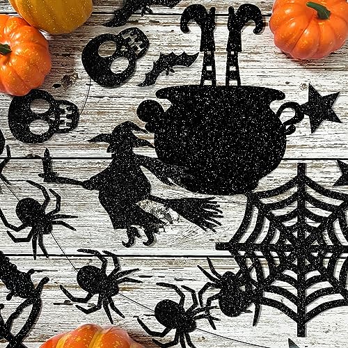 Halloween Black Glitter Banner Garland Decorations for Indoor Outdoor Parties