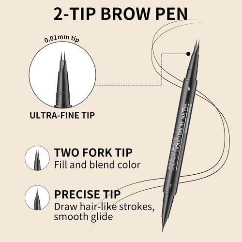Skiennix Microblading Eyebrow Pencil - 2-in-1 Dual-Ended Pen with Precise Brush Tip | Dark Brown, Waterproof & Long-Lasting