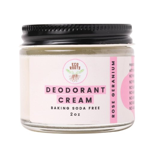ECO ROOTS Natural Deodorant Cream - Organic & Vegan, Baking Soda Free | Rose Geranium Scent
