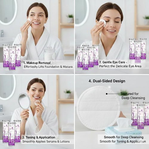 Auriqa Hygiene Premium Cotton Pads for Makeup Removal Round Pads - (Buy 2 Get 1 Free) Pack of 3 - White Cotton, with Aloe Vera Extracts, Embossed, Double Sided, for Skin Cleaning (80 Each)