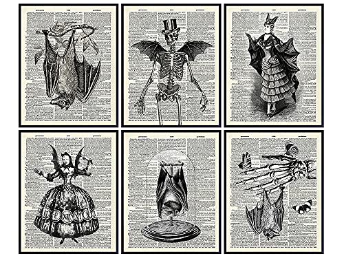 Gothic Bat Wall Art Prints - Skeleton Steampunk Decor for Home, Office & Halloween
