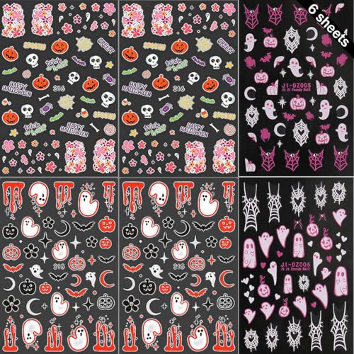 Halloween Nail Stickers-20 Sheets Rhinestones Ghost Pumpkins Web Spiders Glitter Spooky Decor