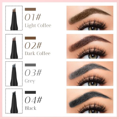 Skiennix Waterproof Eyebrow Pen - 2025 Microblading Pencil with 4-Fork Tip for Natural Hair-Like Brows (Dark Brown)