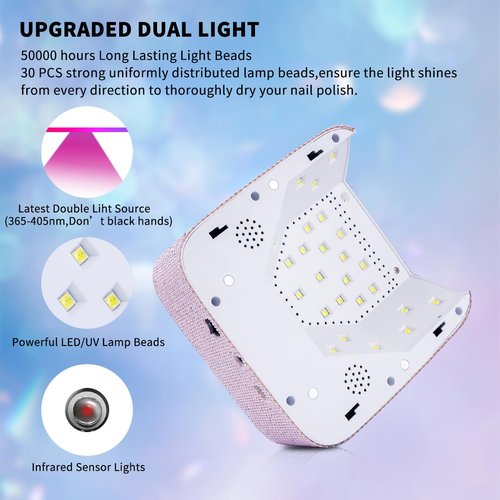 Ayshone Cordless UV LED Nail Lamp,72W Rechargeable Nail Dryer Gel Polish Light with Large LCD Display,Rechargeable Nail Curing Lamp for Salon & Home (Pearl Pink)