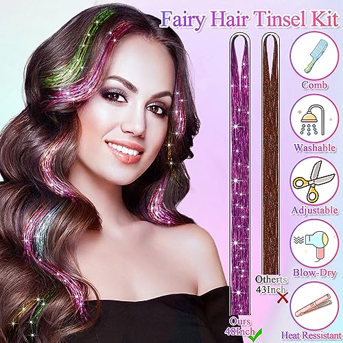 25 Colors Fairy Hair Tinsels Kit - 5000 Glitter Strands for Hair Extensions & Styling