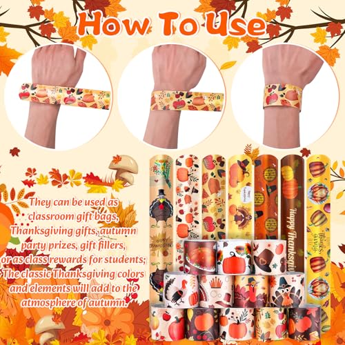 Thanksgiving Fall Slap Bracelets - 36pcs Autumn Theme Wristbands - Variation L-144thanksgiving
