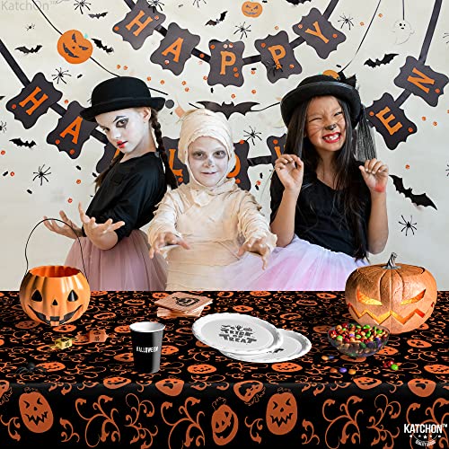 Halloween Pumpkin Tablecloth Pack of 3 - 54x90 Inch Plastic, Orange & Black Variation