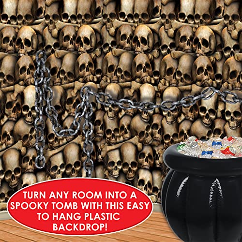 Halloween Catacombs Wall Backdrops - Creepy Skull and Bones Scene Set, 4x30 ft, 3 Pieces