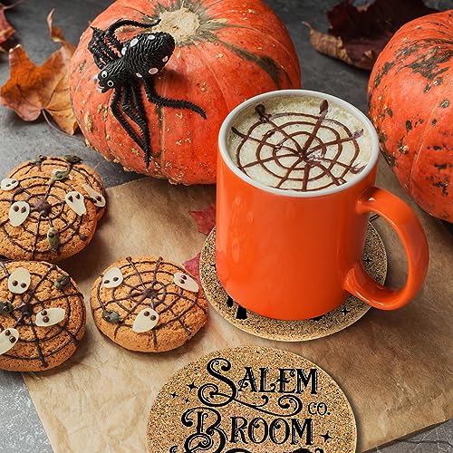 Halloween Cork Coasters 6-Pack with Holder Farmhouse Style Drink Mats for Table Protection