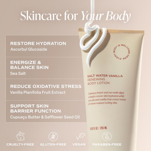 Saltair Body Lotion - Moisturizing Hydrating Cream for Dry Skin | Salt Water Vanilla Scent | 2x 10oz Tubes