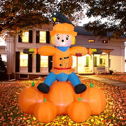 5FT Lighted Inflatable Fall Scarecrow Decoration for Yard and Garden
