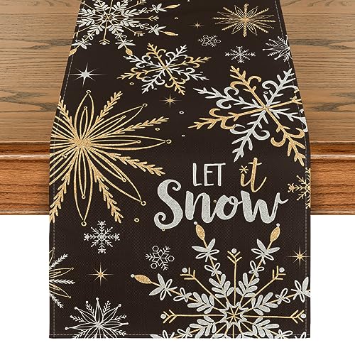 Snowflake Winter Table Runner 13x90 Inch Black - Home Decor