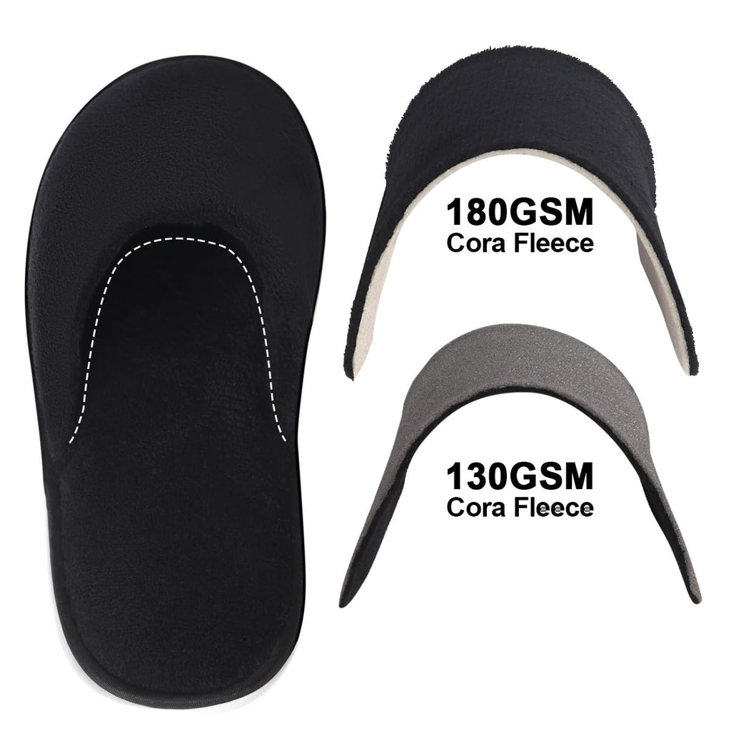 Yeios Disposable Slippers for Guest 12 Pairs Hotel Slippers Spa Slippers for Travel,0.78inch Extra Thick Sole 180GSM Coral Fleece Non-slip Reusable Washable,Two Size for Women and Men Beige and Black