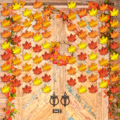 Fall Maple Leaves Garland Set - Pre-Strung Autumn Decor, 12 Strands