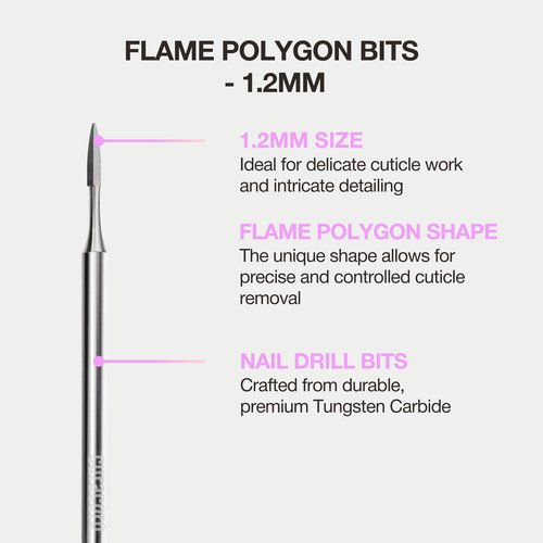 Curacoro Cuticle Nail Drill Bit 3/32'' - 1.2mm Flame Polygon Shape Bit for Professional Finish, Refine & Smooth Acrylic or Gel Nails, Nail Art Pedicure Manicure Salon & Home