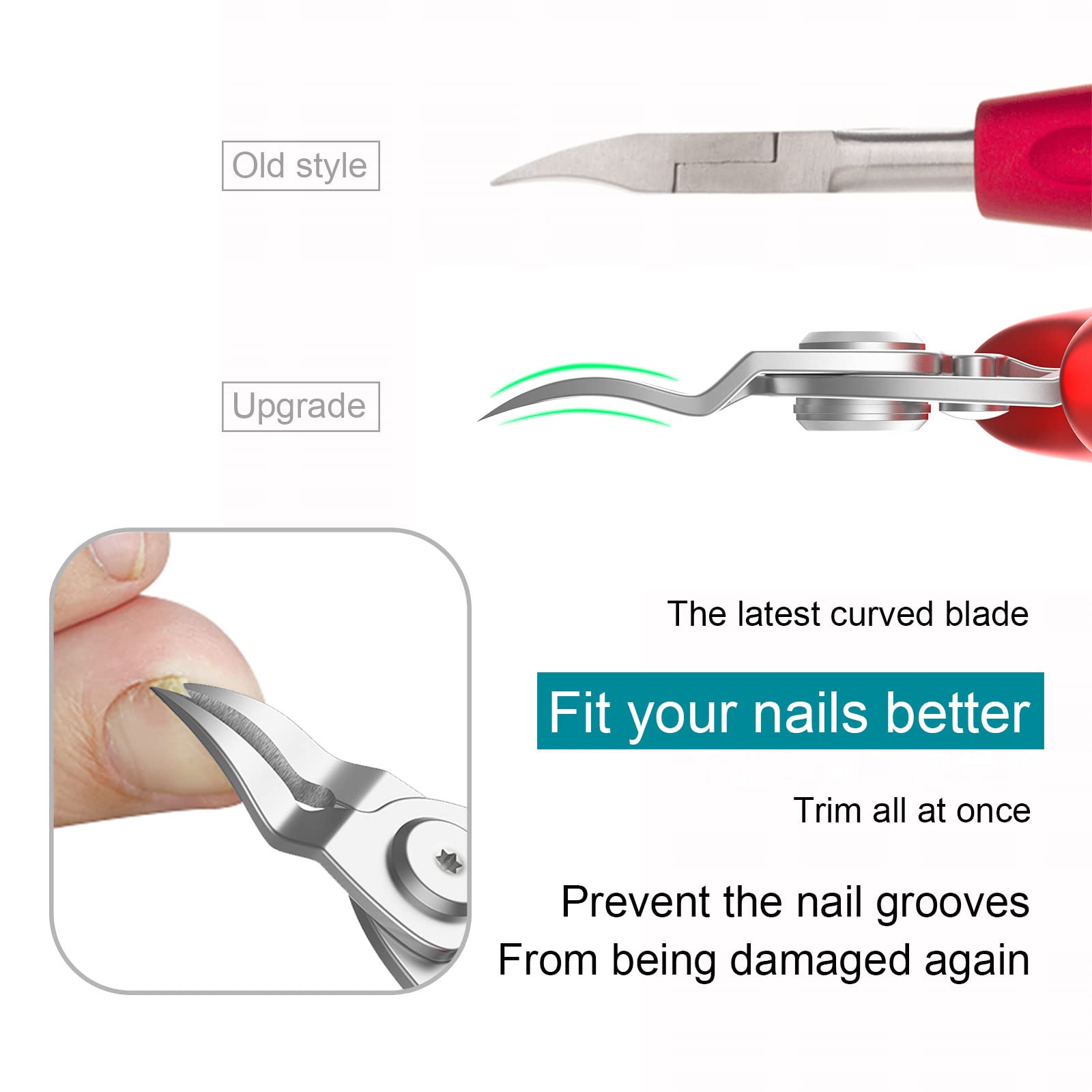 XIORRY Ingrown Toenail Clippers (Upgrade), Steel Nail Clippers for Professional Podiatrist, Unique Long Handle Curved Blade Tool for Thick & Ingrown Nails, Suitable for Men, Women and Elderly (red)