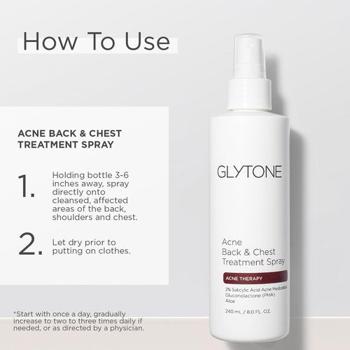 Glytone Acne Treatment Spray - 2% BHA Salicylic Acid & Gluconolactone - Quick-Dry, Fragrance-Free for Bacne - 8 fl oz