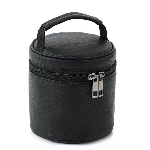 BBORGDC Cosmetic Organizer Small, Black PVC Vegan Leather Round Makeup Bag, Top Handle Toiletry Bag, Portable Purse Pouch Boho Gift for Women Girls Original