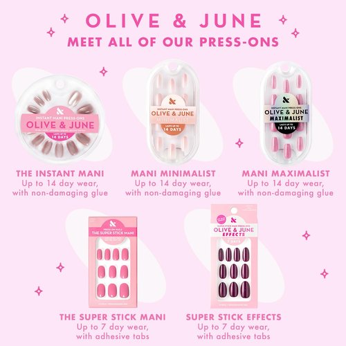 Olive & June Maximalist Instant Mani Press-On Nails (Glue) | 42 Fake Nails, 21 Sizes | Non-Toxic, Long-Lasting Big, Bold Gorgeous Realistic Look | Salon-Quality | Short, Almond | Sparkle Party