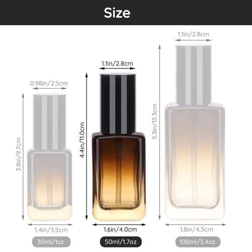 Segbeauty 2pcs 50ml Empty Refillable Glass Pump Bottle, 1.69oz Glass Containers Dispenser Gradient Brown Empty Bottles Travel Size Lotion Bottle with Pump for Essential Oil Blends Cream Lotion
