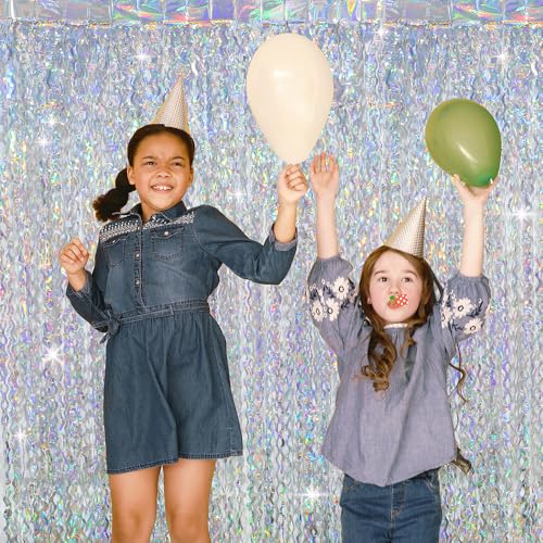 Silver Wave Fringe Curtain Streamer 4 Pack - Metallic Tinsel Backdrop for Parties