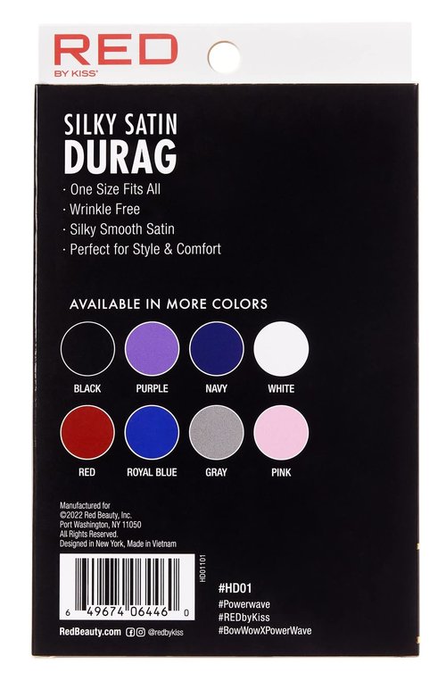 Kiss Red Durag Silky Satin Black Extra Long Tails (12 Pieces)