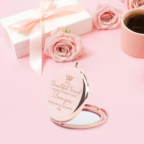 Best Friend Birthday Gifts Compact Mirror, To My Beautiful Friend Rose Gold Compact Mirror for Purses, Mini Pocket Mirror Gifts for Best Friend, Christmas Graduation Friendship Gifts for Women