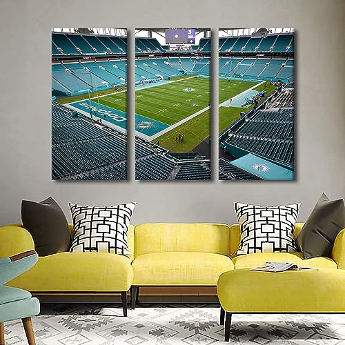 Miami Hard Rock Stadium Canvas Wall Art - 3 Panels, 28x14 Inch Each - Stadium Football Decor for Living Room & Bedroom - Variation 12