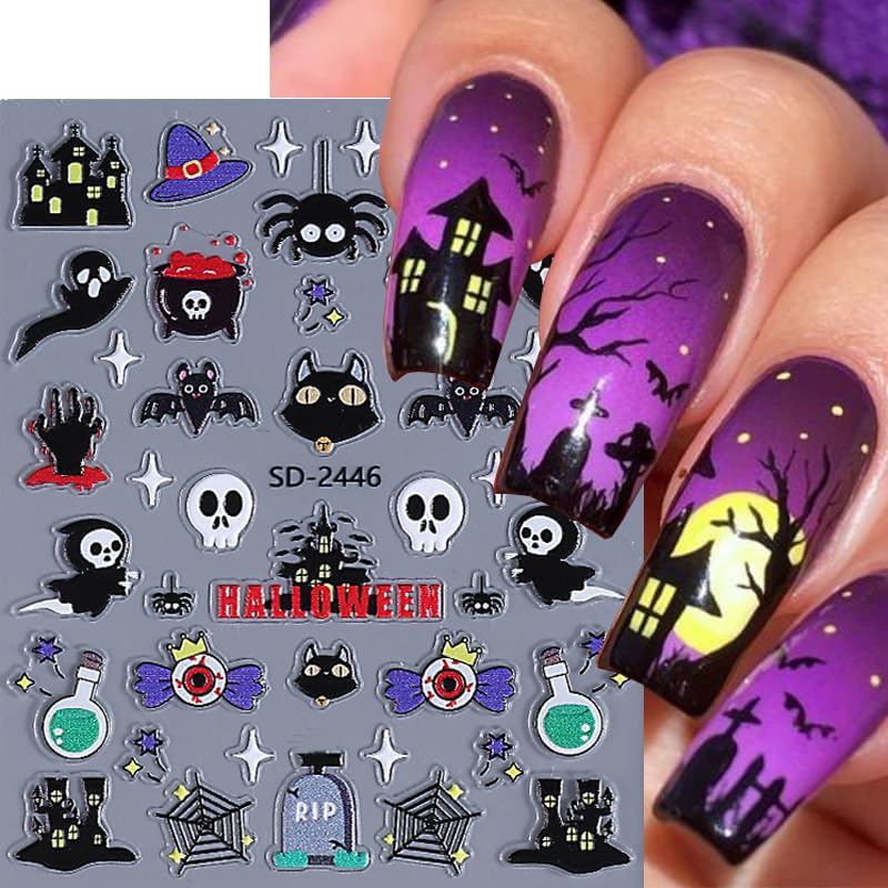 Halloween Nail Stickers Set - 6 Sheets Self-Adhesive Nail Art Decals - Halloween Sd24a