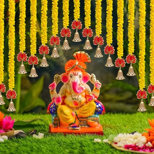 Artificial Lotus Flower Garland for Diwali Home Decor - Yellow, 5 Pcs