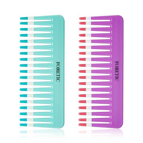 Skiennix 2-Pack Wide-Tooth Anti-Static Comb Set | 6.1-Inch Handle-Free Design for Curly & Wet Hair (Purple & Blue)