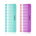 Skiennix 2-Pack Wide-Tooth Anti-Static Comb Set | 6.1-Inch Handle-Free Design for Curly & Wet Hair (Purple & Blue)