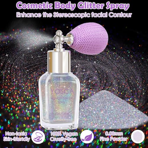 Yosca Body Glitter Spray - Holographic Body & Hair Shimmer - Rainbow Variation