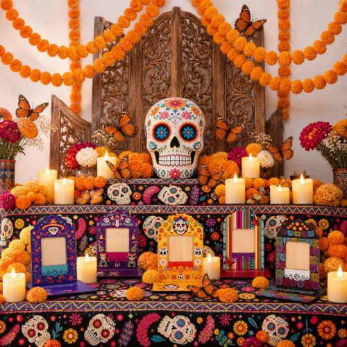 Dia De Los Muertos Decorations Set for Altars, Marigold Garland & Candles