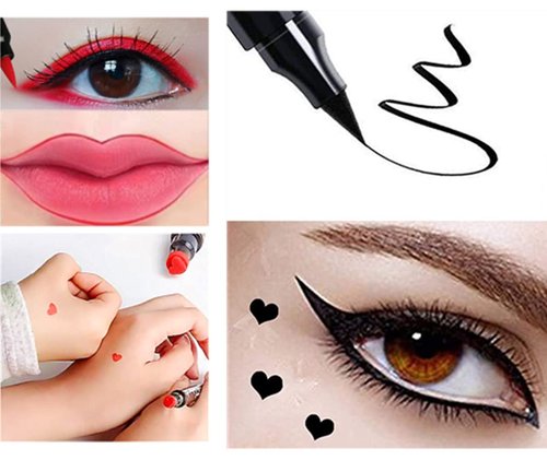 Go Ho Waterproof Liquid Eyeliner Stamps - Double-Sided Black & Red, Smudge-Proof Heart Stamp for Halloween Makeup