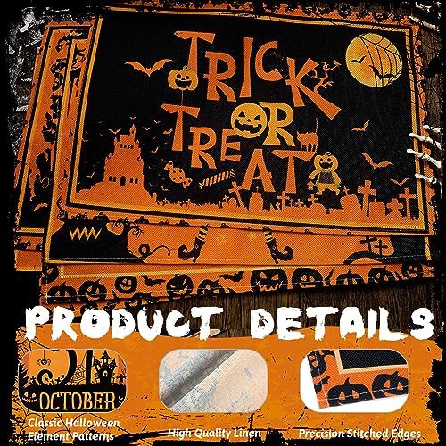 Halloween Bat Placemats Set of 6 - Black and Orange Gothic Table Decor