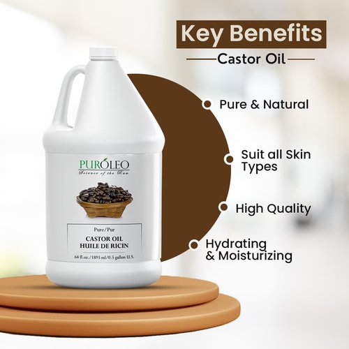 PUROLEO Castor Oil 64 Fl Oz/1900 ML (Packed In Canada) 100% Pure and Natural Hair, Lash, Beard, Eyelashes & Eyebrow Oil Black castor oil for brow lashes, Make eyelash serum, hair serum for dry hair